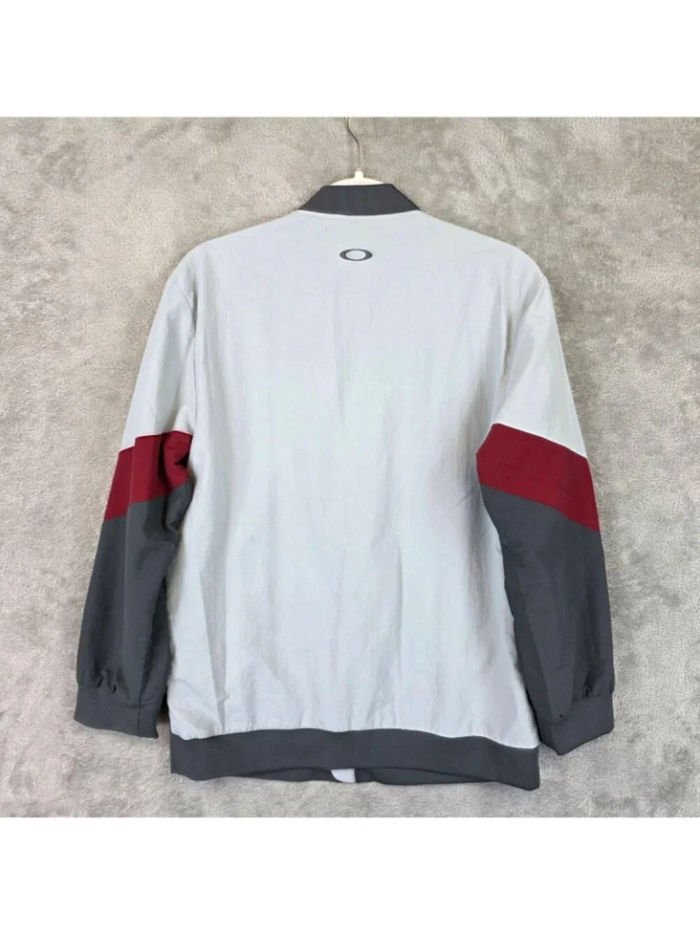 Oakley Jacket Mens Small Gray Red Colorblock Full Zip Lightweight Windbreaker
